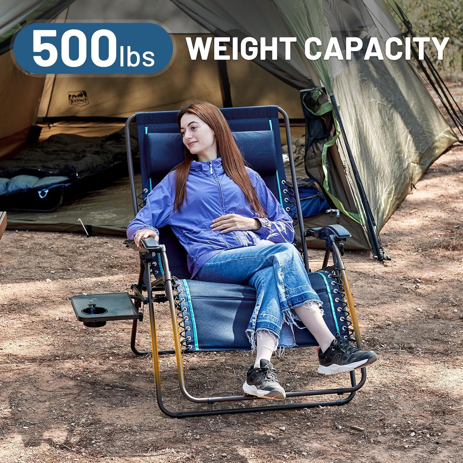 image:imageTimber Ridge Oversized Zero Gravity Chair 33In Wide XXL Zero Gravity Reclining Chair with Side Table Full Padded Lounge Chair for Outdoor Camping Patio Lawn Heavy Duty Supports 500lbs Grey1 PackBlue2 Pack