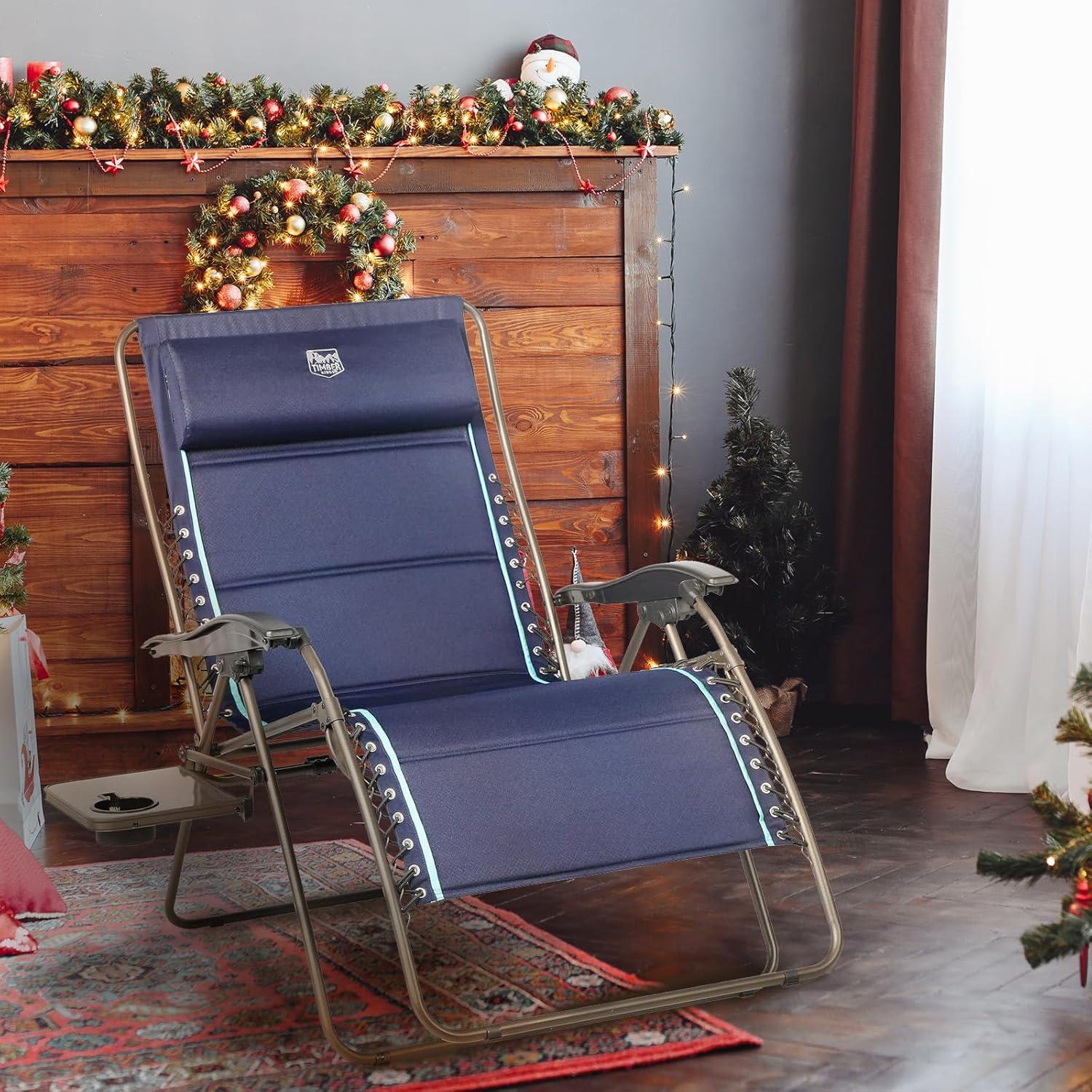 image:imageTimber Ridge Oversized Zero Gravity Chair 33In Wide XXL Zero Gravity Reclining Chair with Side Table Full Padded Lounge Chair for Outdoor Camping Patio Lawn Heavy Duty Supports 500lbs Grey1 PackBlue2 Pack