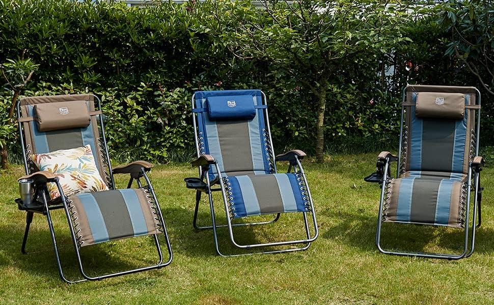 image:imageTimber Ridge Oversized Zero Gravity Chair Padded Reclining Lounge Chair with Adjustable Headrest amp Cup Holder Heavy Duty Support 350 lbs Foldable for Camping Lawn Outdoor amp IndoorBlue2 Pack