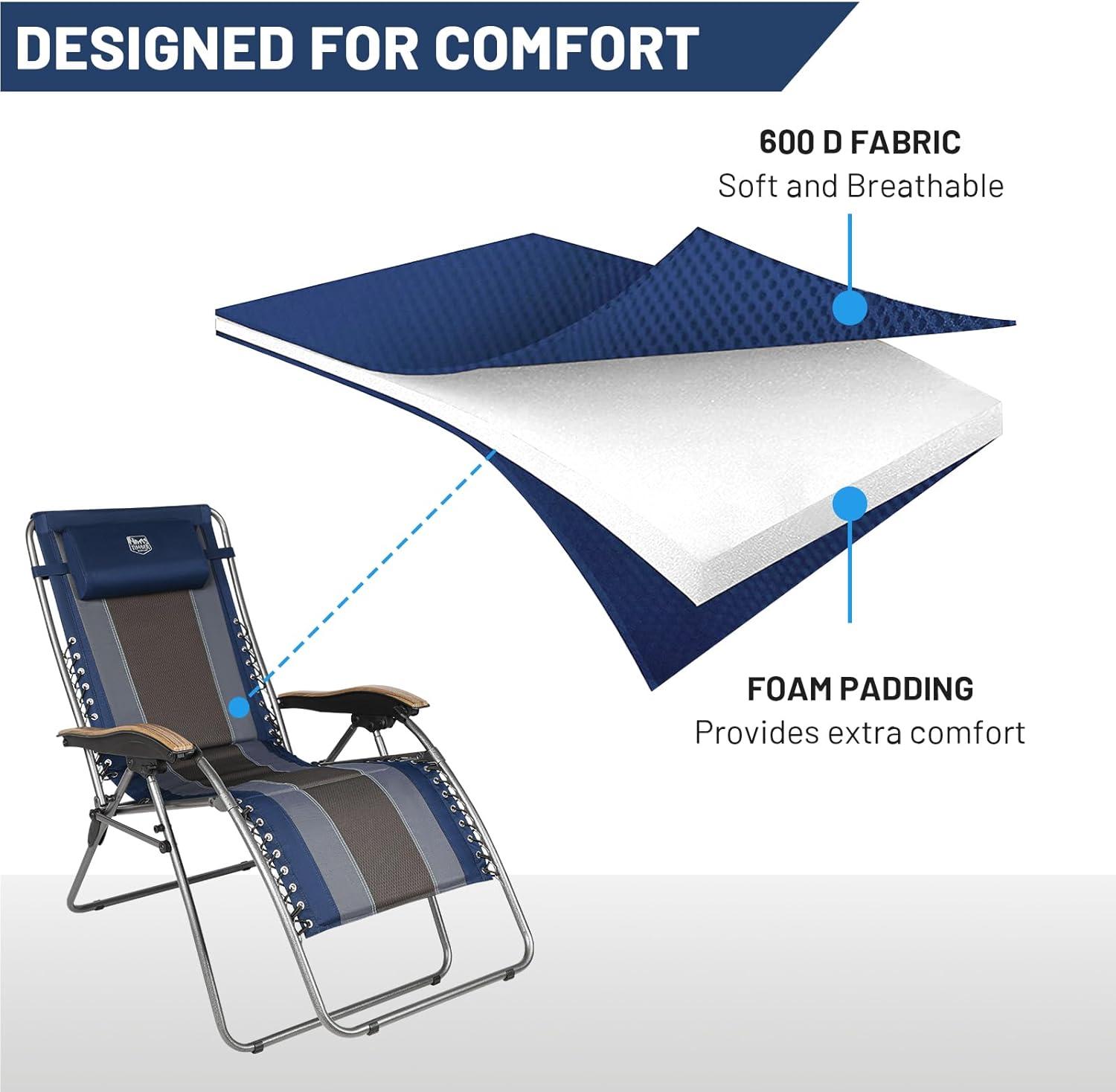 image:imageTimber Ridge Oversized Zero Gravity Chair Padded Reclining Lounge Chair with Adjustable Headrest amp Cup Holder Heavy Duty Support 350 lbs Foldable for Camping Lawn Outdoor amp IndoorBlue2 Pack