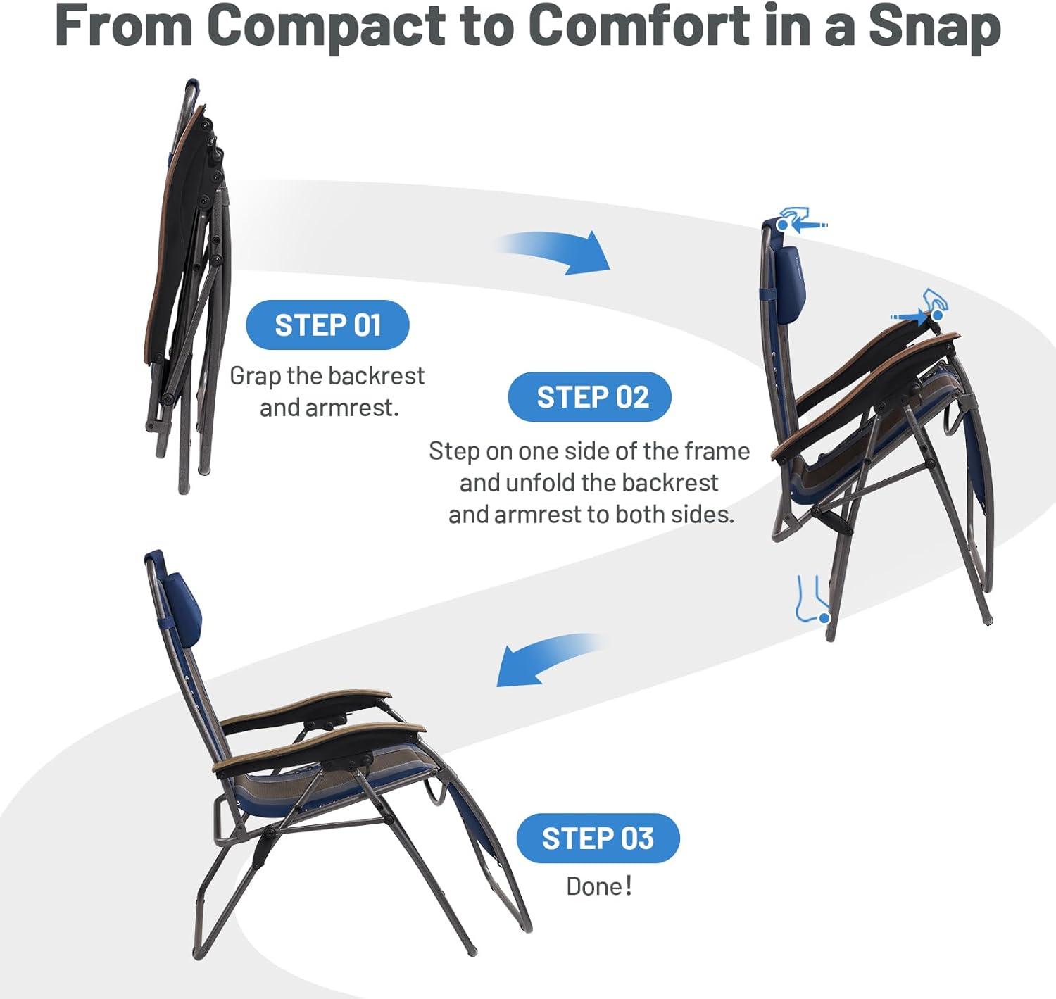 image:imageTimber Ridge Oversized Zero Gravity Chair Padded Reclining Lounge Chair with Adjustable Headrest amp Cup Holder Heavy Duty Support 350 lbs Foldable for Camping Lawn Outdoor amp IndoorBlue2 Pack