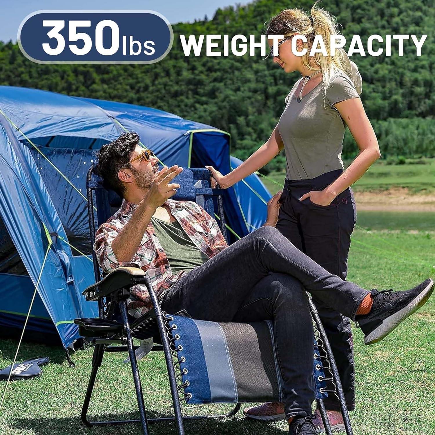image:imageTimber Ridge Oversized Zero Gravity Chair Padded Reclining Lounge Chair with Adjustable Headrest amp Cup Holder Heavy Duty Support 350 lbs Foldable for Camping Lawn Outdoor amp IndoorBlue1 Pack