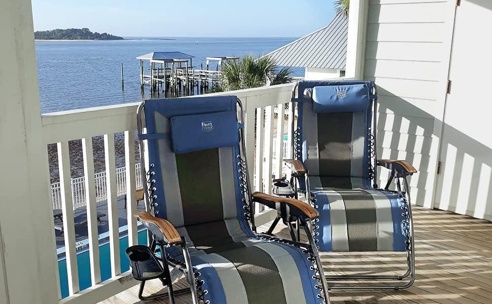 image:imageTimber Ridge Oversized Zero Gravity Chair Padded Reclining Lounge Chair with Adjustable Headrest amp Cup Holder Heavy Duty Support 350 lbs Foldable for Camping Lawn Outdoor amp IndoorBlue2 Pack