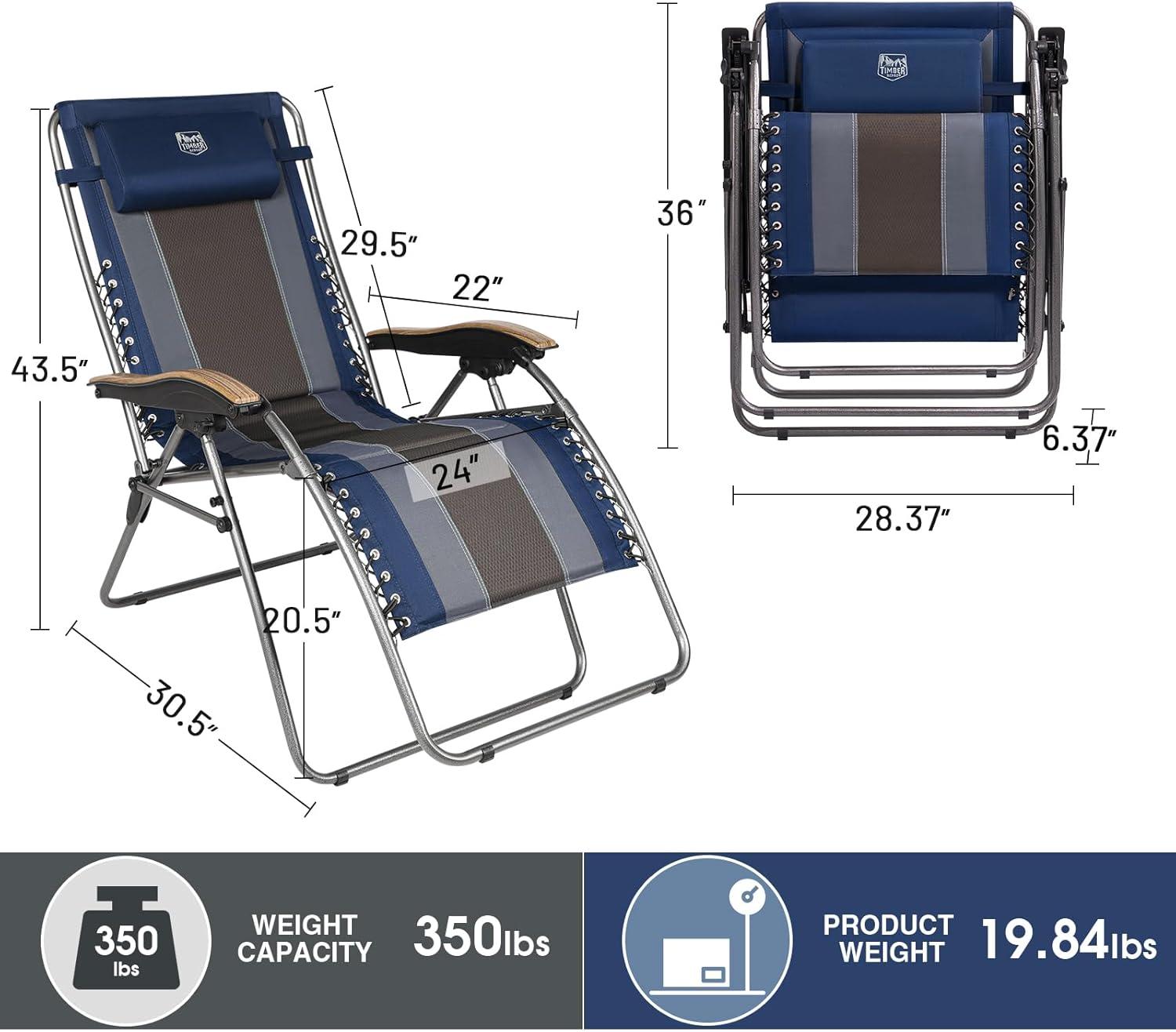 image:imageTimber Ridge Oversized Zero Gravity Chair Padded Reclining Lounge Chair with Adjustable Headrest amp Cup Holder Heavy Duty Support 350 lbs Foldable for Camping Lawn Outdoor amp IndoorBlue1 Pack