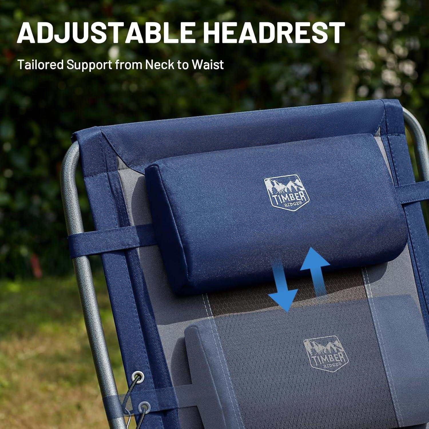 image:imageTimber Ridge Oversized Zero Gravity Chair Padded Reclining Lounge Chair with Adjustable Headrest amp Cup Holder Heavy Duty Support 350 lbs Foldable for Camping Lawn Outdoor amp IndoorBlue2 Pack