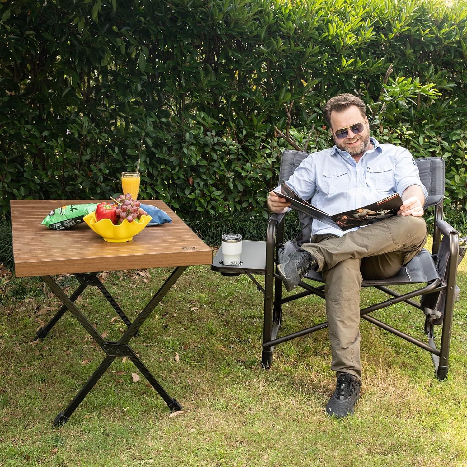 image:imageTimber Ridge XXL Upgraded Oversized Directors Chairs with Foldable Side Table Detachable Side Pocket Heavy Duty Folding Camping Chair up to 600 Lbs Weight Capacity Blue Ideal GiftDark Grey2 Pack
