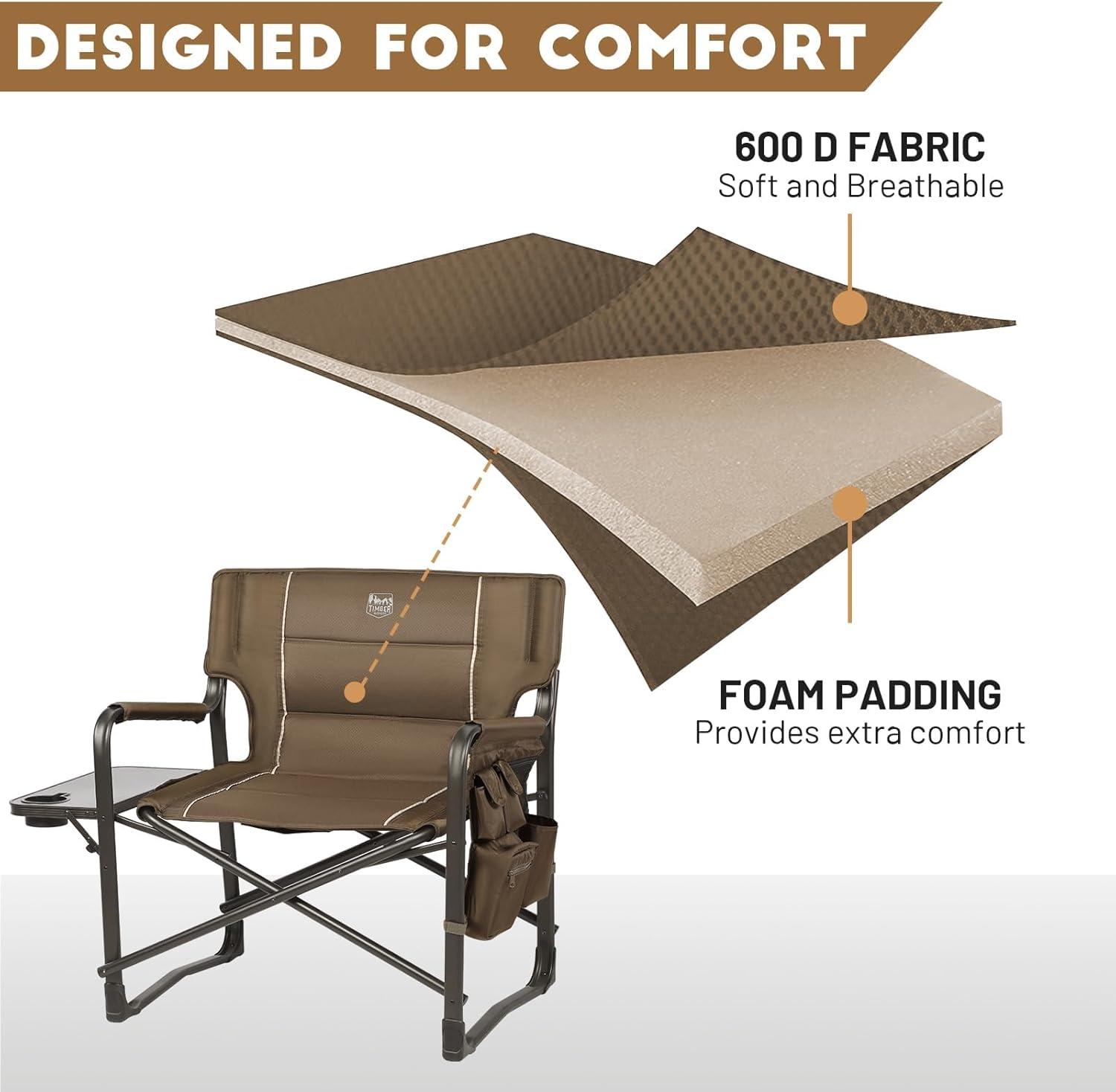 image:imageTimber Ridge XXL Upgraded Oversized Directors Chairs with Foldable Side Table Detachable Side Pocket Heavy Duty Folding Camping Chair up to 600 Lbs Weight Capacity Blue Ideal GiftBrown2 Pack