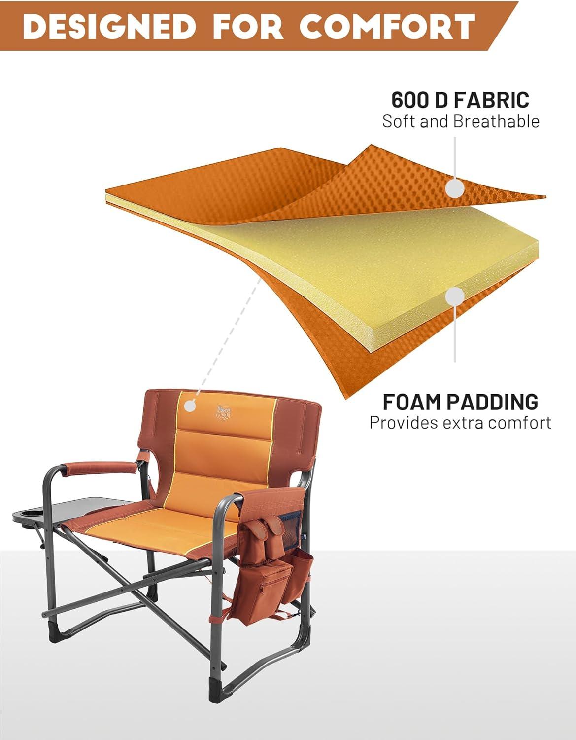 image:imageTimber Ridge XXL Upgraded Oversized Directors Chairs with Foldable Side Table Detachable Side Pocket Heavy Duty Folding Camping Chair up to 600 Lbs Weight Capacity Blue Ideal GiftOrange