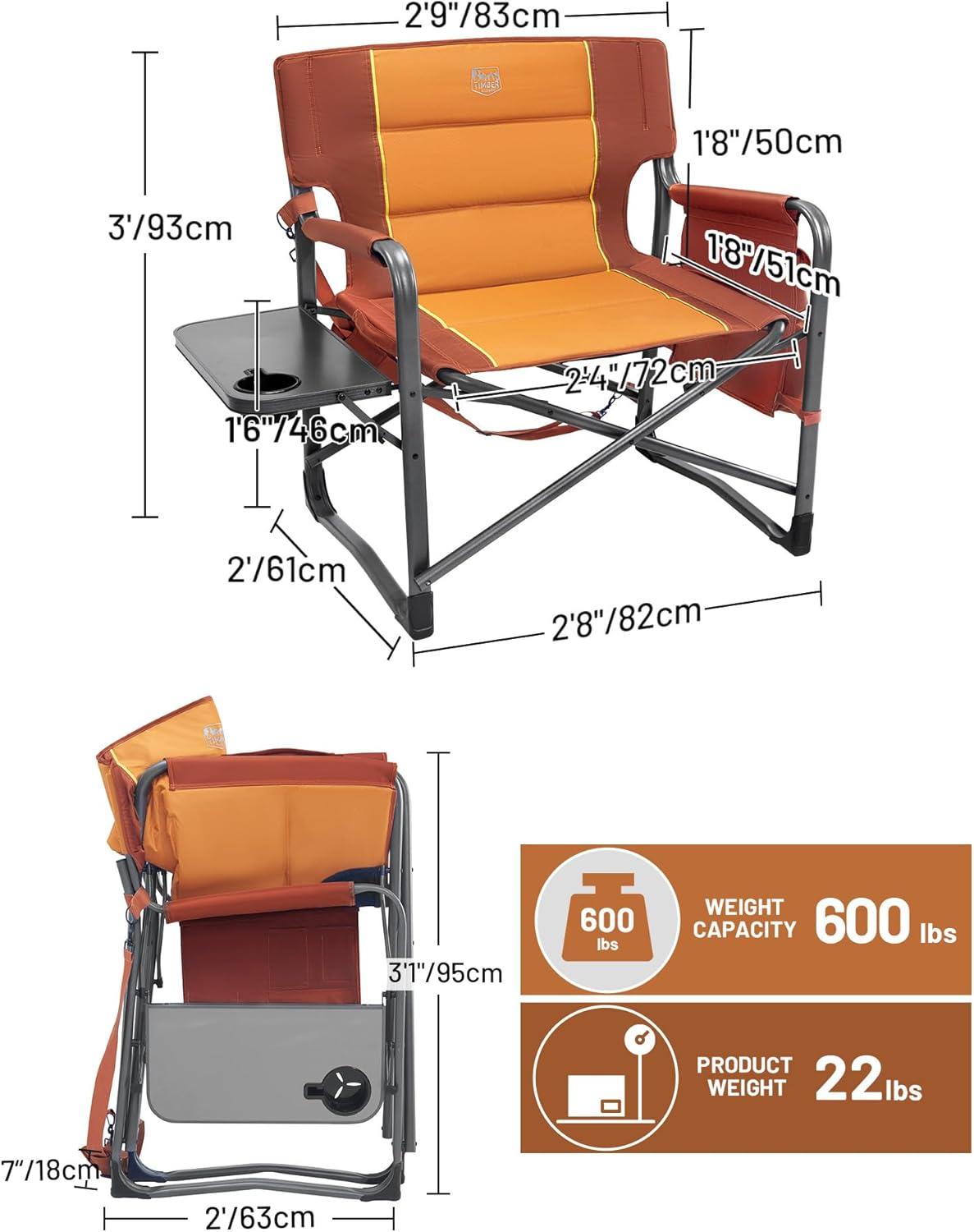 image:imageTimber Ridge XXL Upgraded Oversized Directors Chairs with Foldable Side Table Detachable Side Pocket Heavy Duty Folding Camping Chair up to 600 Lbs Weight Capacity Blue Ideal GiftOrange