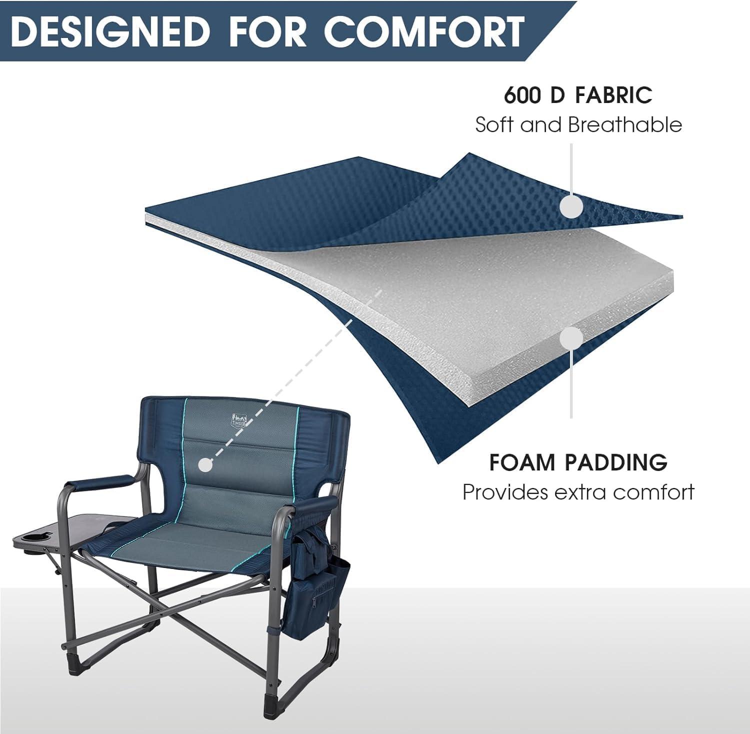 image:imageTimber Ridge XXL Upgraded Oversized Directors Chairs with Foldable Side Table Detachable Side Pocket Heavy Duty Folding Camping Chair up to 600 Lbs Weight Capacity Blue Ideal GiftBlue2 Pack