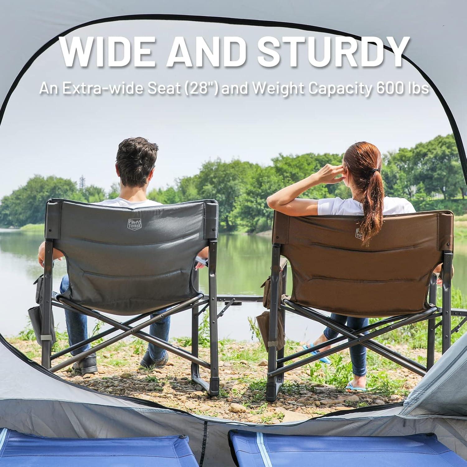image:imageTimber Ridge XXL Upgraded Oversized Directors Chairs with Foldable Side Table Detachable Side Pocket Heavy Duty Folding Camping Chair up to 600 Lbs Weight Capacity Blue Ideal GiftBrown2 Pack