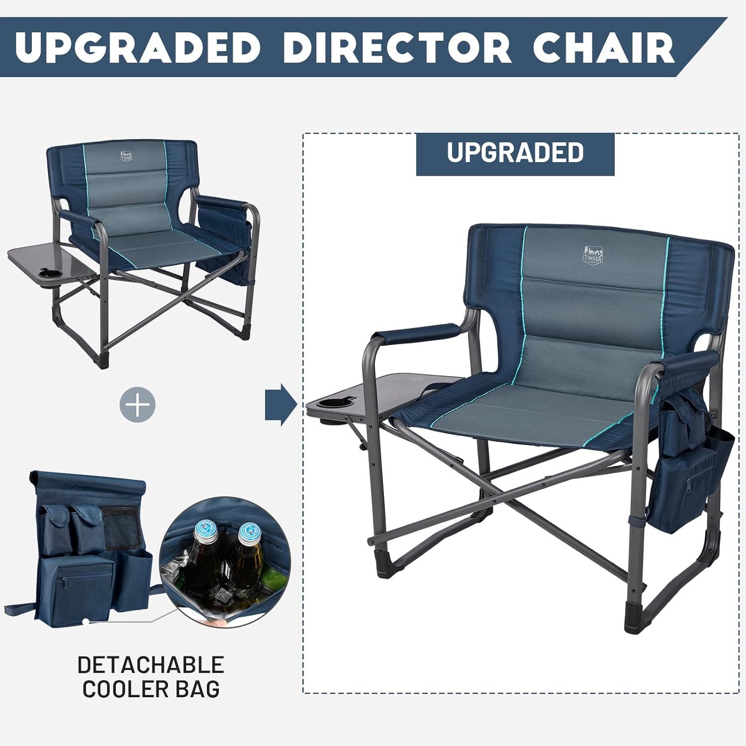 image:imageTimber Ridge XXL Upgraded Oversized Directors Chairs with Foldable Side Table Detachable Side Pocket Heavy Duty Folding Camping Chair up to 600 Lbs Weight Capacity Blue Ideal GiftBlue