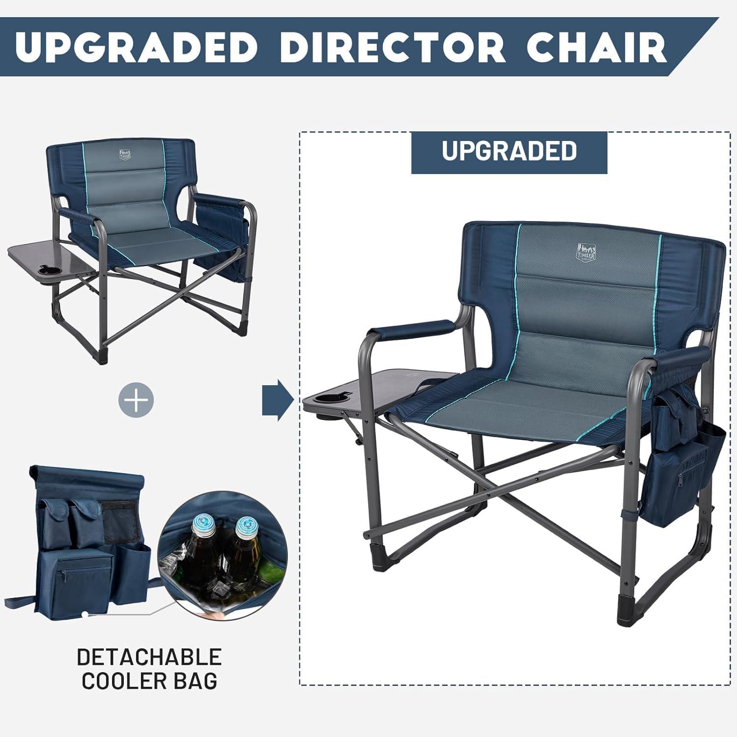 image:imageTimber Ridge XXL Upgraded Oversized Directors Chairs with Foldable Side Table Detachable Side Pocket Heavy Duty Folding Camping Chair up to 600 Lbs Weight Capacity Blue Ideal GiftBlue2 Pack