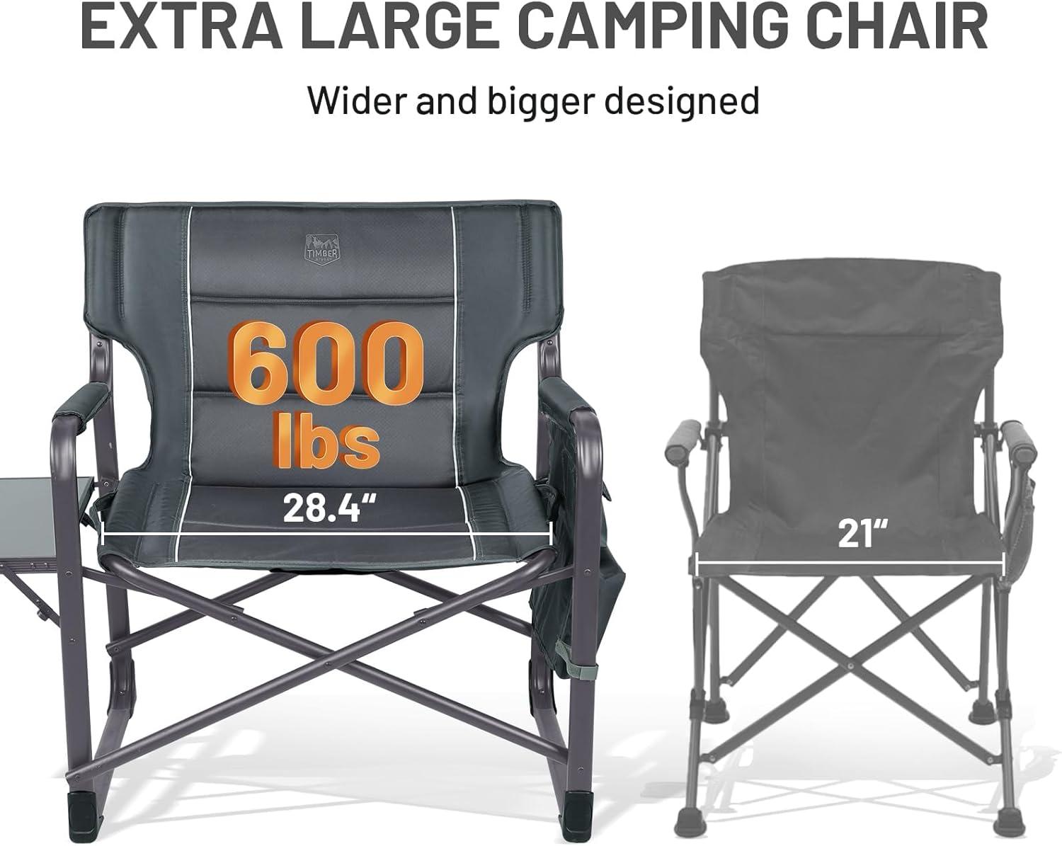 image:imageTimber Ridge XXL Upgraded Oversized Directors Chairs with Foldable Side Table Detachable Side Pocket Heavy Duty Folding Camping Chair up to 600 Lbs Weight Capacity Blue Ideal GiftDark Grey2 Pack