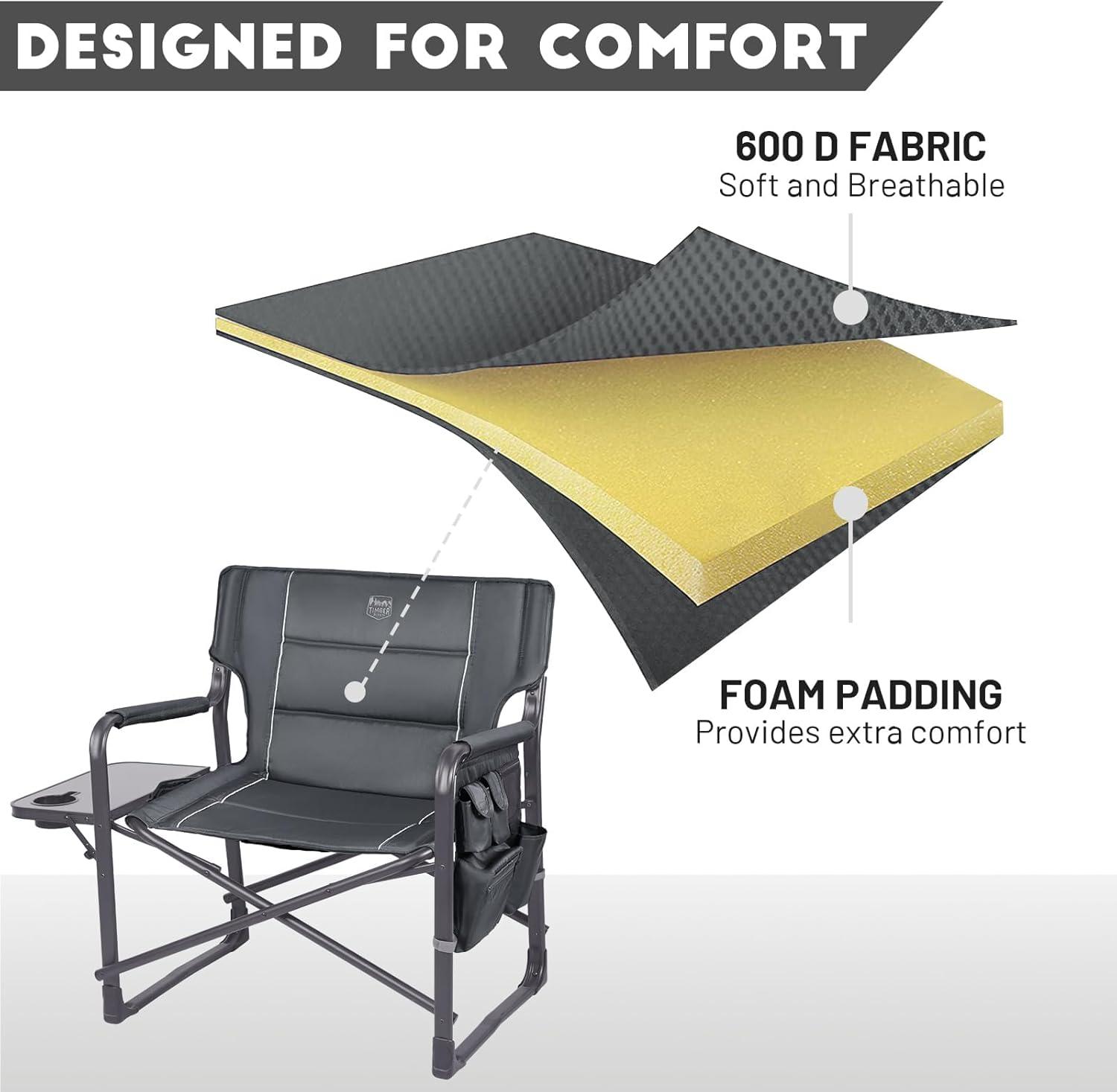 image:imageTimber Ridge XXL Upgraded Oversized Directors Chairs with Foldable Side Table Detachable Side Pocket Heavy Duty Folding Camping Chair up to 600 Lbs Weight Capacity Blue Ideal GiftDark Grey2 Pack