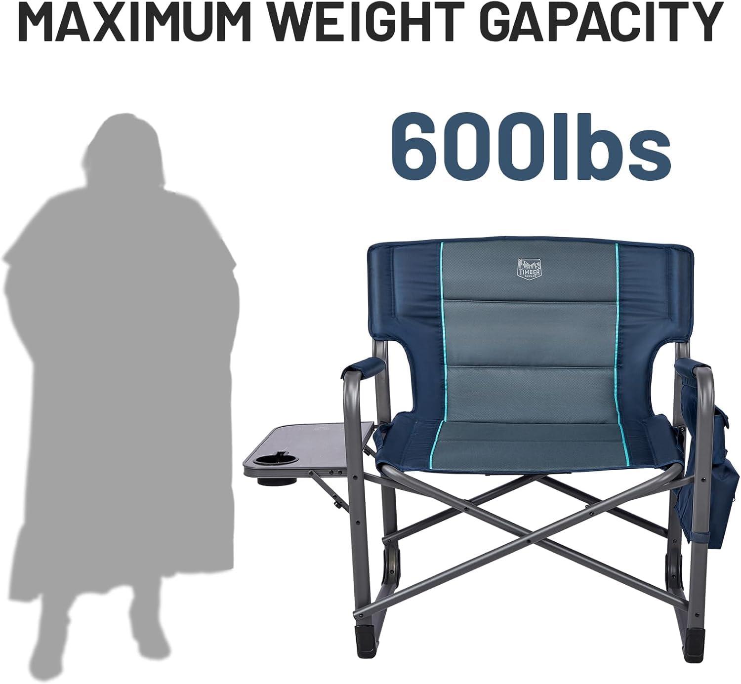 image:imageTimber Ridge XXL Upgraded Oversized Directors Chairs with Foldable Side Table Detachable Side Pocket Heavy Duty Folding Camping Chair up to 600 Lbs Weight Capacity Blue Ideal GiftBlue2 Pack