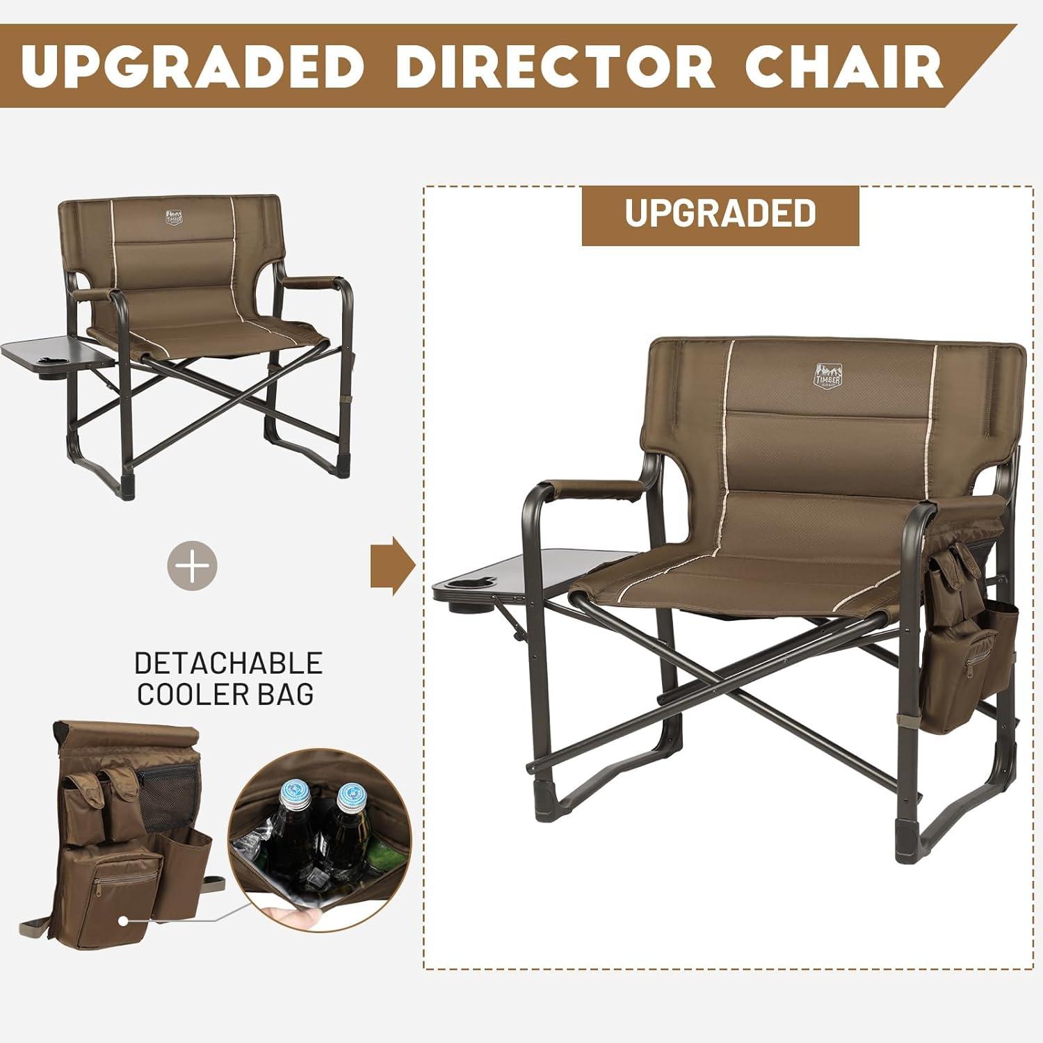 image:imageTimber Ridge XXL Upgraded Oversized Directors Chairs with Foldable Side Table Detachable Side Pocket Heavy Duty Folding Camping Chair up to 600 Lbs Weight Capacity Blue Ideal GiftBrown2 Pack