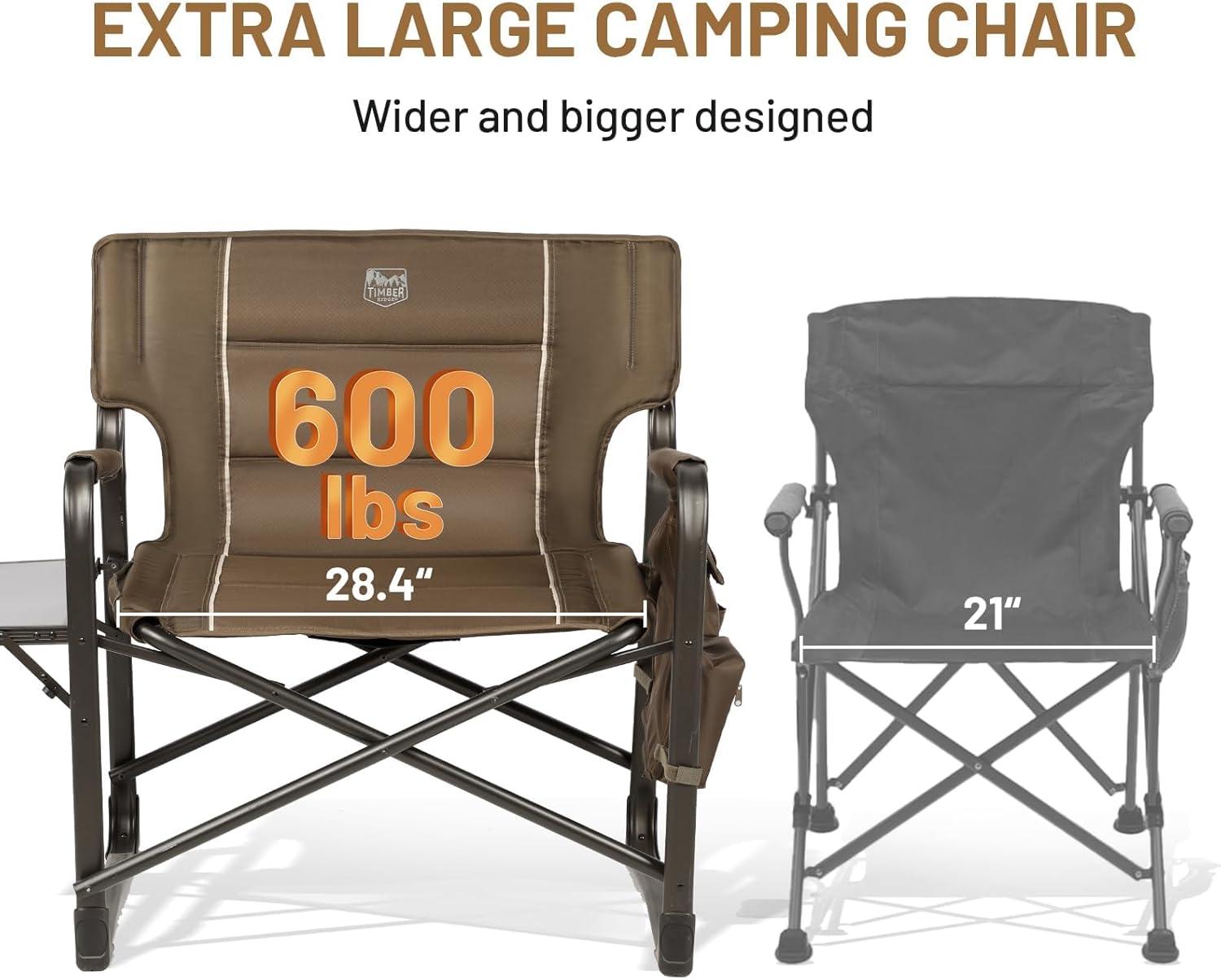 image:imageTimber Ridge XXL Upgraded Oversized Directors Chairs with Foldable Side Table Detachable Side Pocket Heavy Duty Folding Camping Chair up to 600 Lbs Weight Capacity Blue Ideal GiftBrown2 Pack