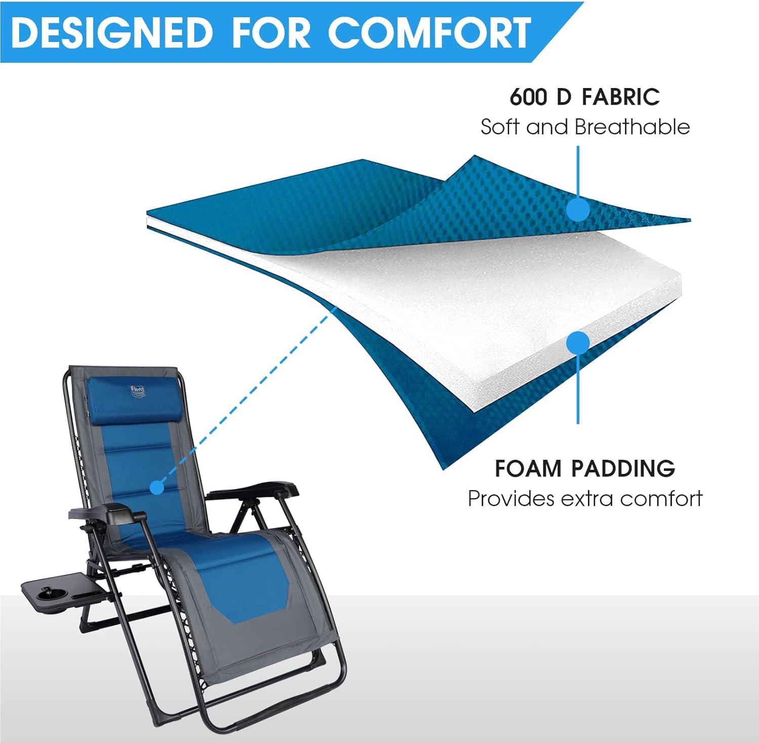 image:imageTimber Ridge Zero Gravity Chair Oversized Recliner 350lbs Capacity Patio Lounge Chair Padded Lawn Chair with Headrest XXL for Outdoor Camping Patio LawnBlue