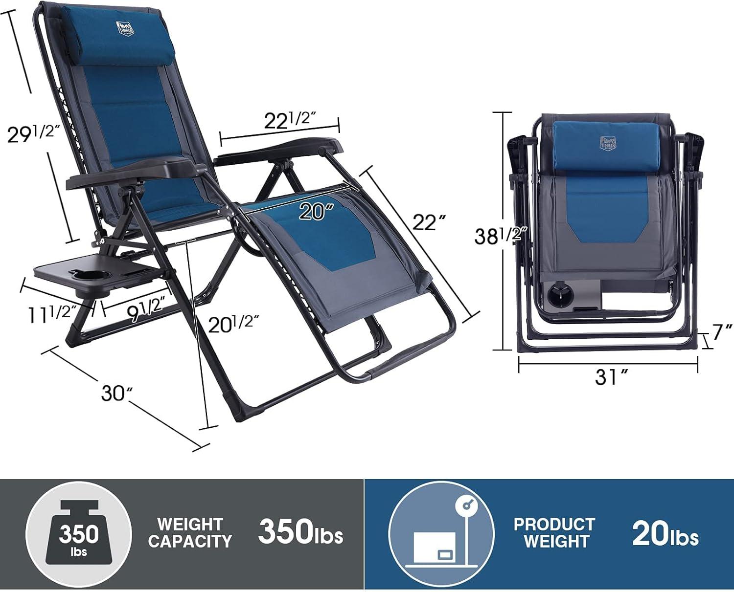 image:imageTimber Ridge Zero Gravity Chair Oversized Recliner 350lbs Capacity Patio Lounge Chair Padded Lawn Chair with Headrest XXL for Outdoor Camping Patio LawnBlue
