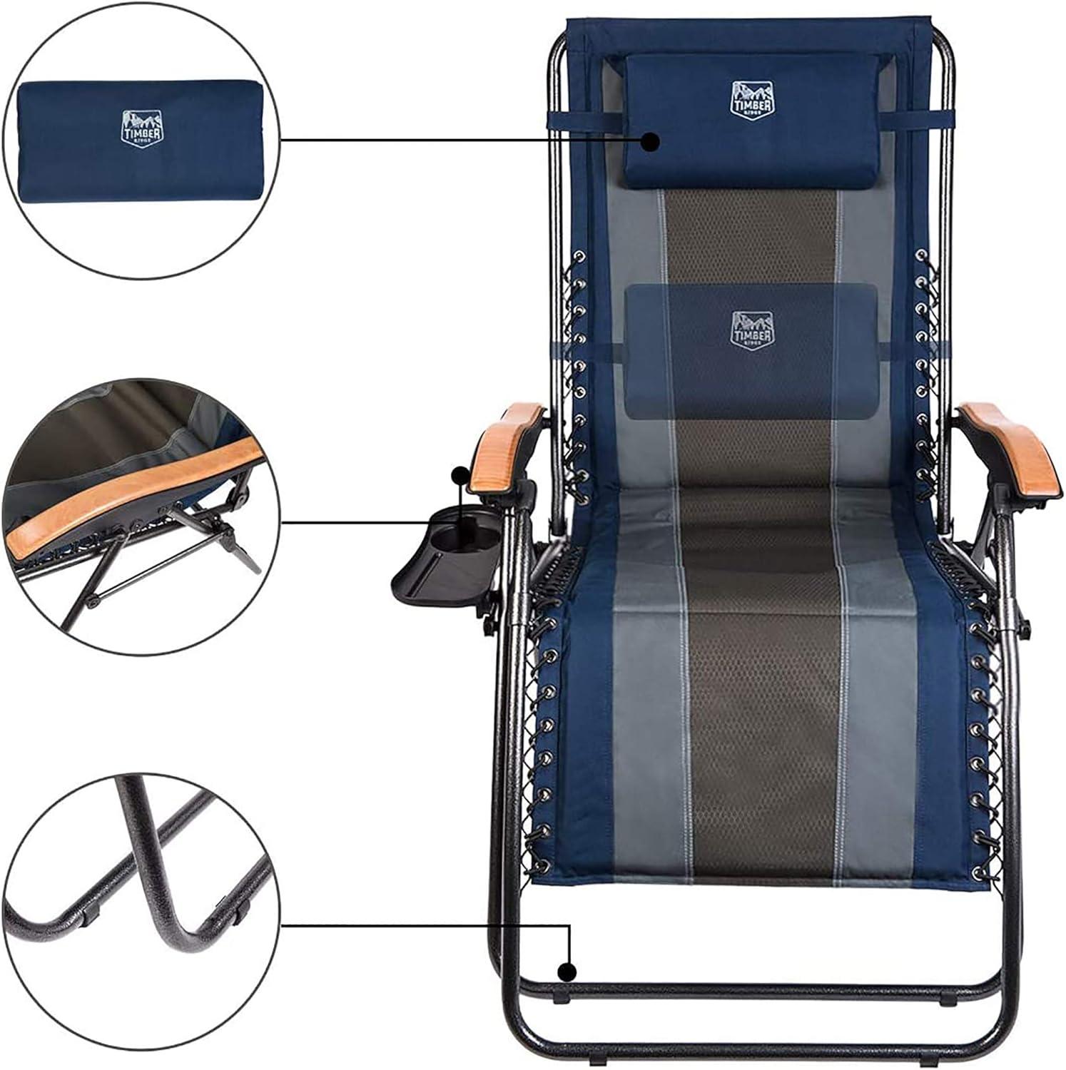 image:imageTimber Ridge Zero Gravity Chair Oversized Recliner Padded Folding Patio Lounge Chair 350lbs Capacity Adjustable Lawn Chair with Cup Holder Headrest for Outdoor Camping Patio LawnNavy Blue