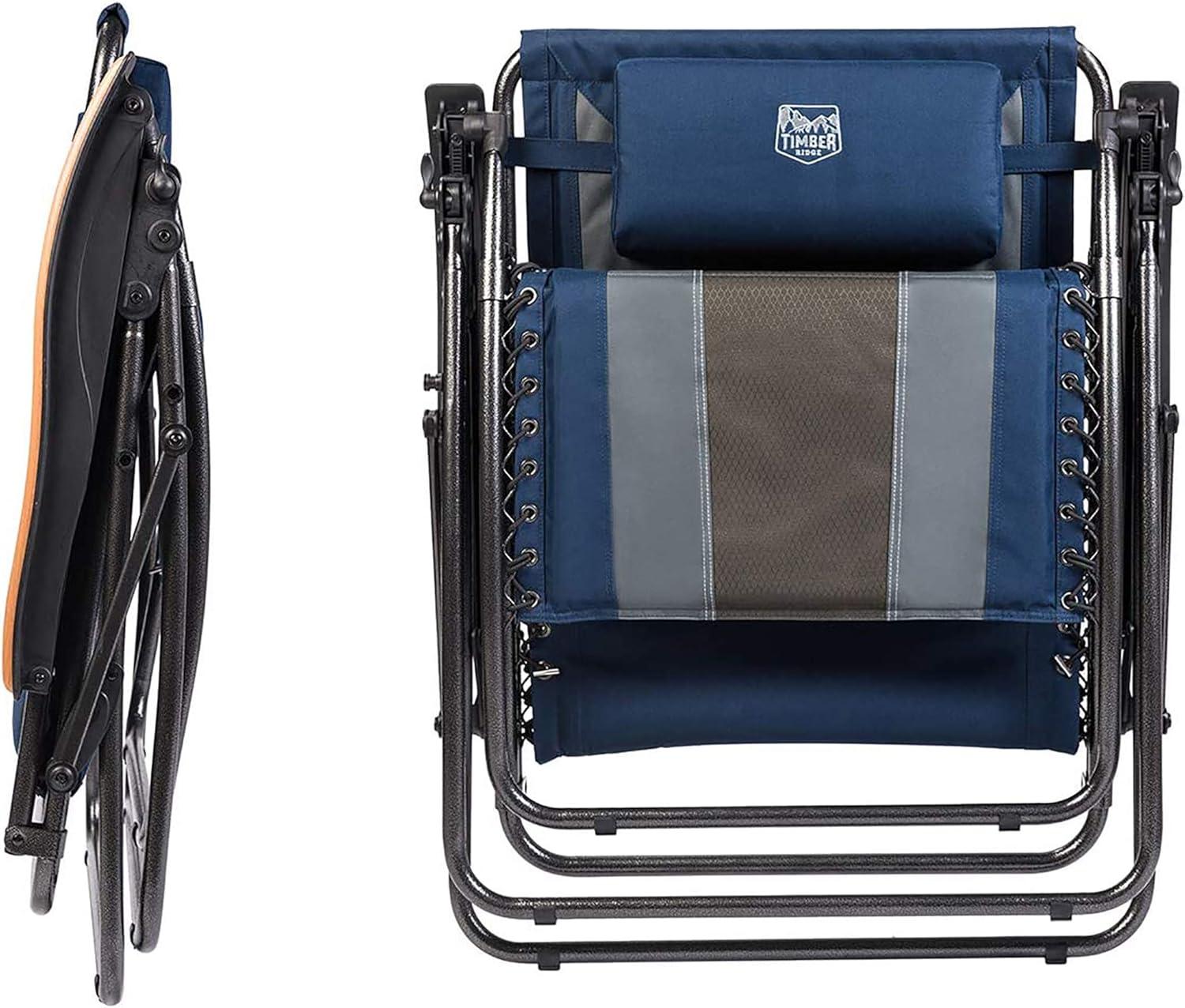 image:imageTimber Ridge Zero Gravity Chair Oversized Recliner Padded Folding Patio Lounge Chair 350lbs Capacity Adjustable Lawn Chair with Cup Holder Headrest for Outdoor Camping Patio LawnNavy Blue