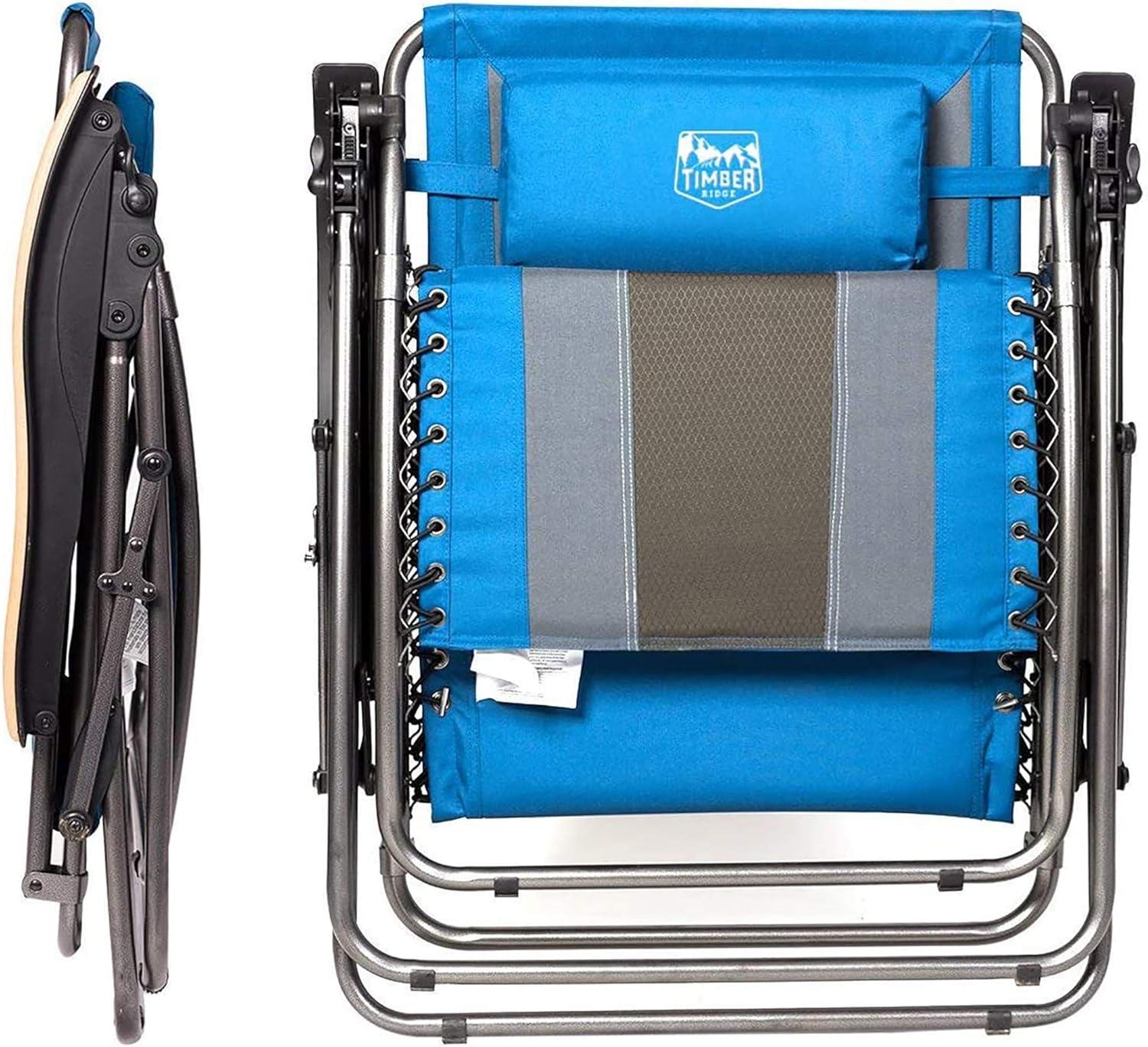 image:imageTimber Ridge Zero Gravity Chair Oversized Recliner Padded Folding Patio Lounge Chair 350lbs Capacity Adjustable Lawn Chair with Cup Holder Headrest for Outdoor Camping Patio LawnBlue