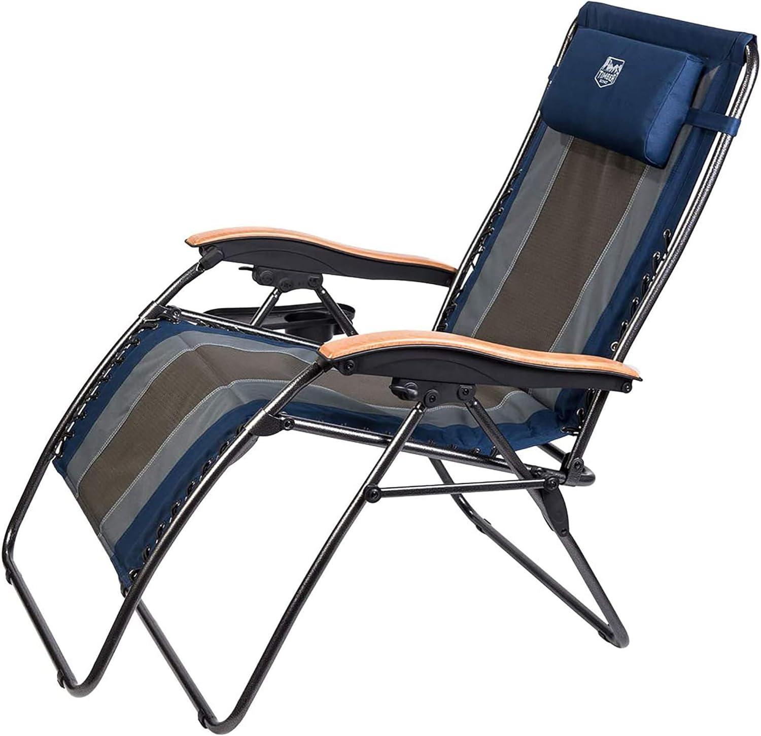 image:imageTimber Ridge Zero Gravity Chair Oversized Recliner Padded Folding Patio Lounge Chair 350lbs Capacity Adjustable Lawn Chair with Cup Holder Headrest for Outdoor Camping Patio LawnNavy Blue