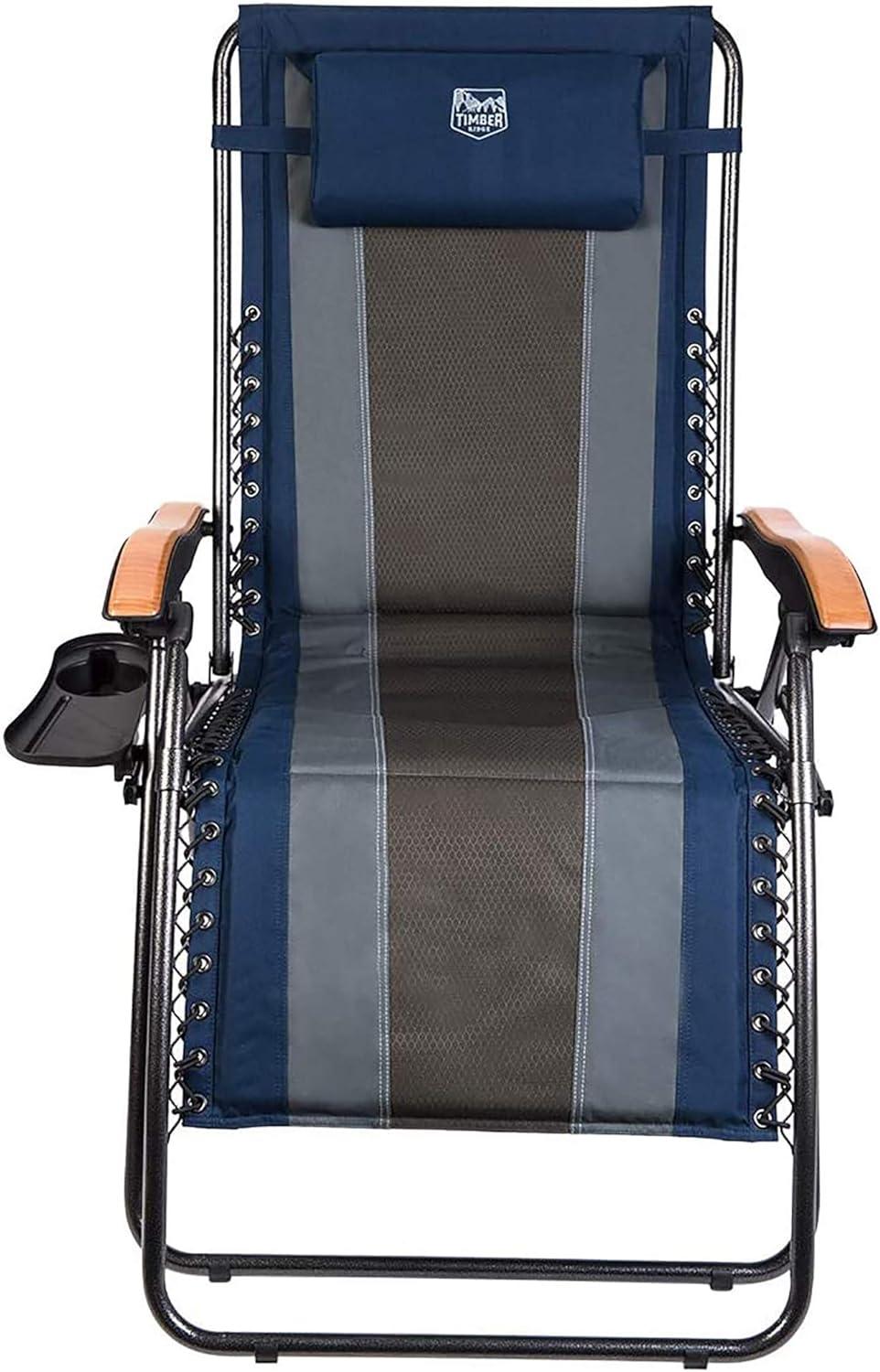 image:imageTimber Ridge Zero Gravity Chair Oversized Recliner Padded Folding Patio Lounge Chair 350lbs Capacity Adjustable Lawn Chair with Cup Holder Headrest for Outdoor Camping Patio LawnNavy Blue