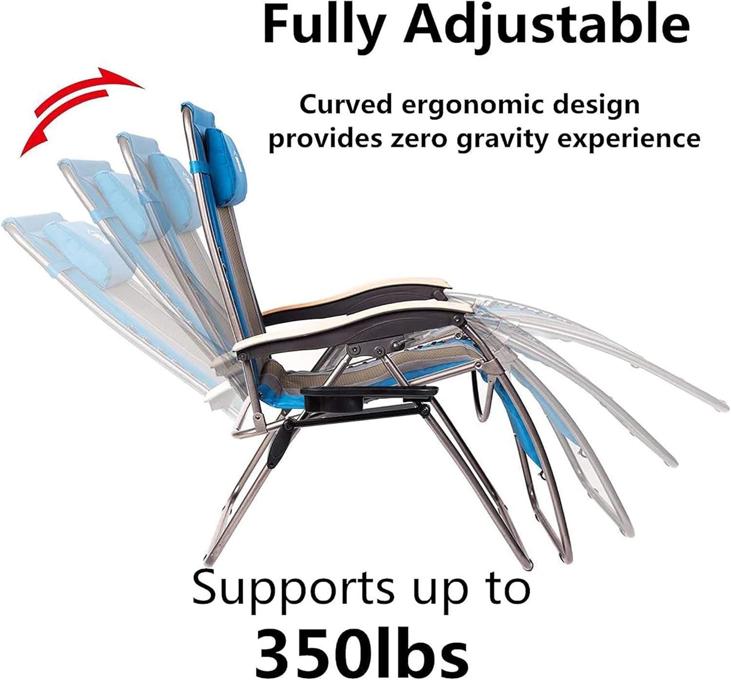 image:imageTimber Ridge Zero Gravity Chair Oversized Recliner Padded Folding Patio Lounge Chair 350lbs Capacity Adjustable Lawn Chair with Cup Holder Headrest for Outdoor Camping Patio LawnBlue