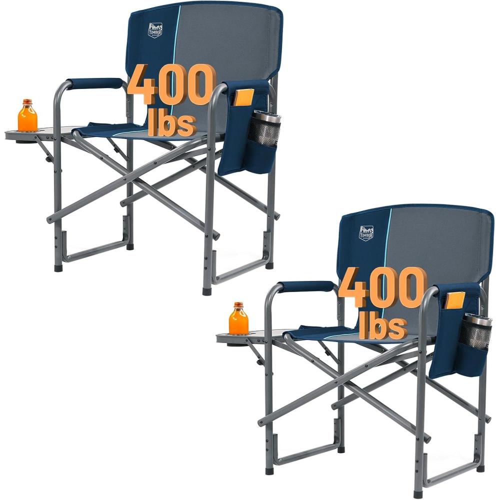 image:imageTIMBER RIDGE Aluminum Oversized Camping Chair Lightweight Portable Directors Chair with Side Table Detachable Side Pocket for Outdoor Camping Lawn Picnic Support 400lbs Blue 2 PackBlue2 Set