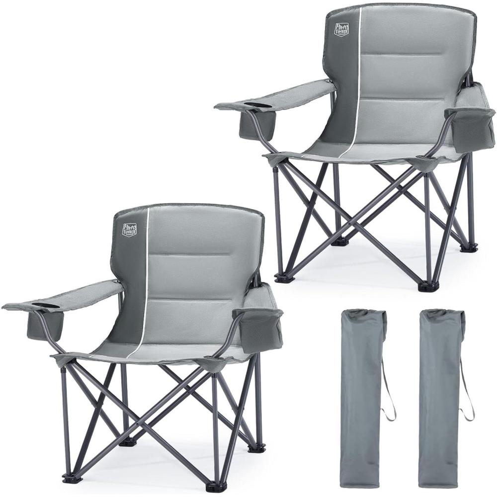 image:imageTIMBER RIDGE Oversized Folding Camping Chair for Adults Support 550 LBS Heavy Duty with Cup Holder Side Pocket for Camping Lawn Picnic GreyGrey2 Pack
