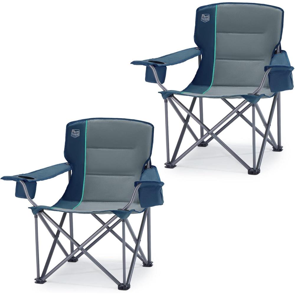 image:imageTIMBER RIDGE Oversized Folding Camping Chair for Adults Support 550 LBS Heavy Duty with Cup Holder Side Pocket for Camping Lawn Picnic GreyNavy2 Pack