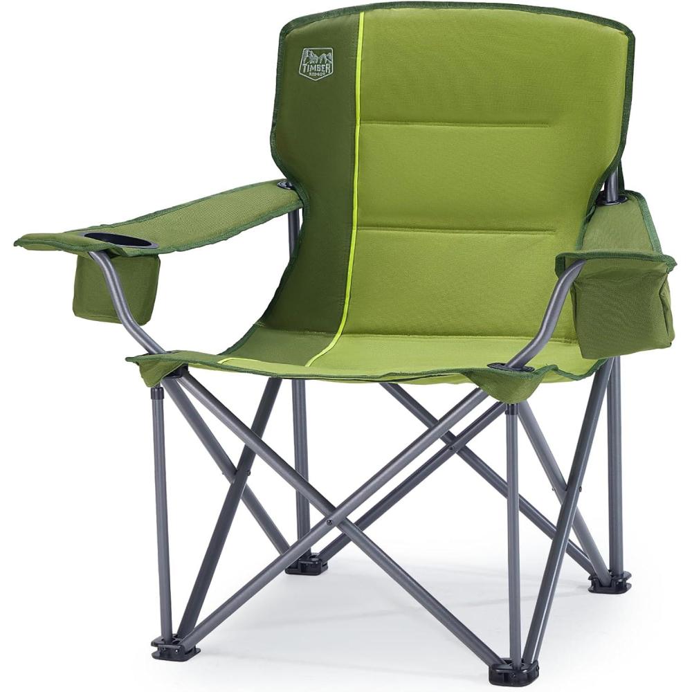 image:imageTimber Ridge 550 LBS Oversized Folding Camping Chair for Adults Heavy Duty Outdoor Chair with Cup Holder Side Pocket for Camp Lawn Picnic NavyUpgradeGreen
