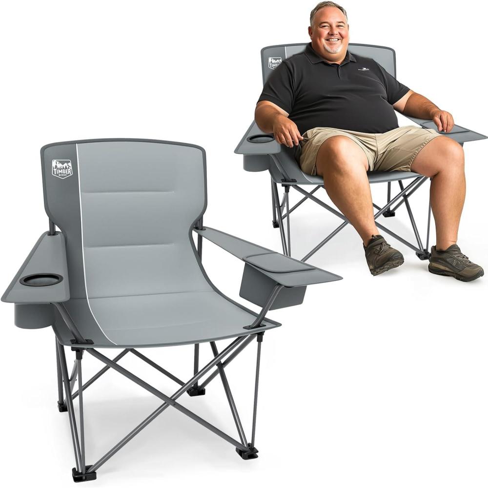 image:imageTimber Ridge 550 LBS Oversized Folding Camping Chair for Adults Heavy Duty Outdoor Chair with Cup Holder Side Pocket for Camp Lawn Picnic NavyUpgradeGrey2 Pack