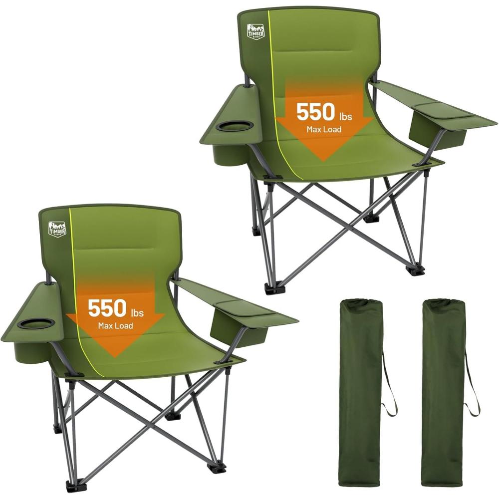 image:imageTimber Ridge 550 LBS Oversized Folding Camping Chair for Adults Heavy Duty Outdoor Chair with Cup Holder Side Pocket for Camp Lawn Picnic NavyUpgradeGreen2 Pack