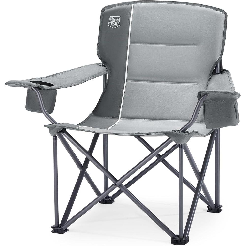 image:imageTimber Ridge 550 LBS Oversized Folding Camping Chair for Adults Heavy Duty Outdoor Chair with Cup Holder Side Pocket for Camp Lawn Picnic NavyUpgradeGrey