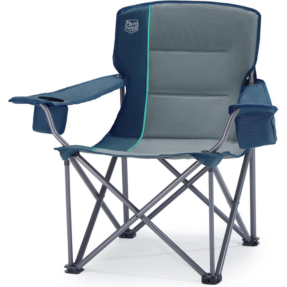 image:imageTimber Ridge 550 LBS Oversized Folding Camping Chair for Adults Heavy Duty Outdoor Chair with Cup Holder Side Pocket for Camp Lawn Picnic NavyUpgradeNavyupgrade