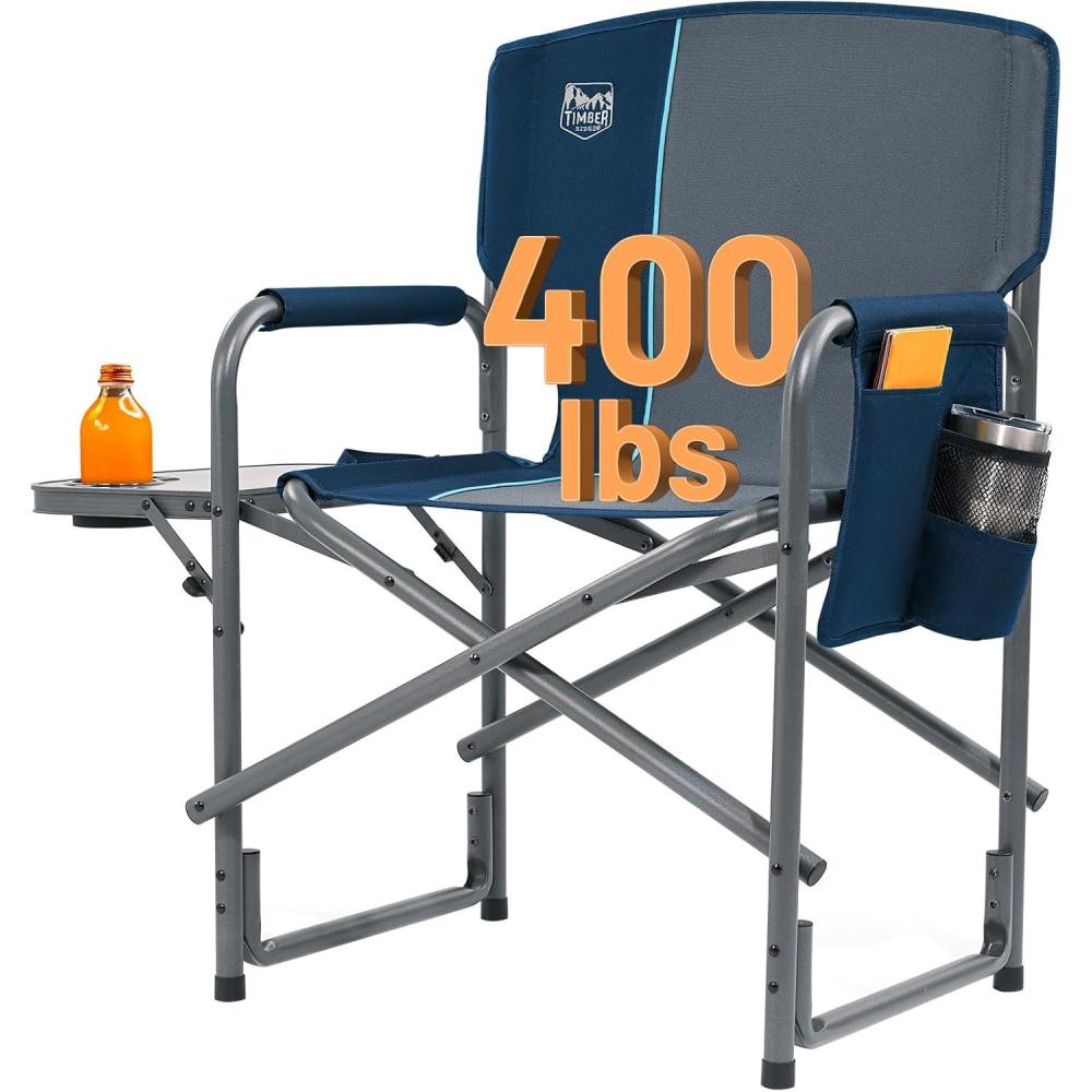 image:imageTimber Ridge Aluminum Oversized Camping Chair Lightweight Portable Directors Chair with Side Table Detachable Side Pocket for Outdoor Camping Lawn Picnic Support 400lbs TanBlue