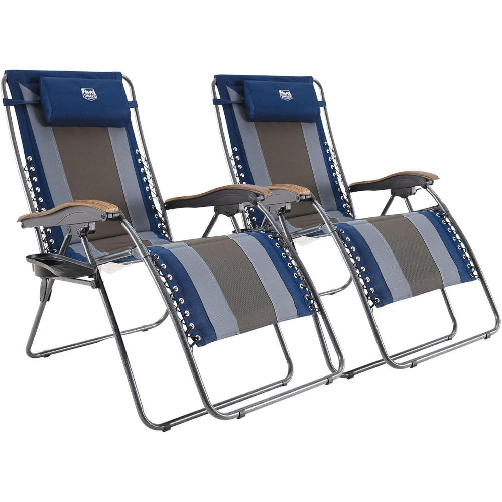 image:imageTimber Ridge Oversized Zero Gravity Chair Padded Reclining Lounge Chair with Adjustable Headrest amp Cup Holder Heavy Duty Support 350 lbs Foldable for Camping Lawn Outdoor amp IndoorBlue2 Pack