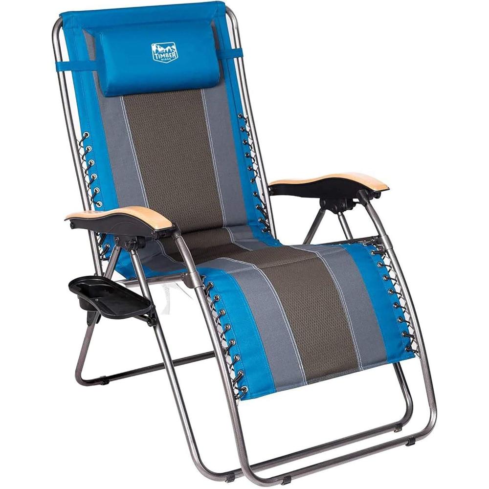 image:imageTimber Ridge Zero Gravity Chair Oversized Recliner Padded Folding Patio Lounge Chair 350lbs Capacity Adjustable Lawn Chair with Cup Holder Headrest for Outdoor Camping Patio LawnBlue