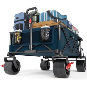 image:imageTIMBER RIDGE 600L Beast Wagon 26 W Extra Wide All Terrain Folding wBig Wheels Cargo Net amp Tailgate 26 W and 5525 L 400lbs Heavy Duty Collapsible Portable Cart for Camping Sports Dogs BlueBlue