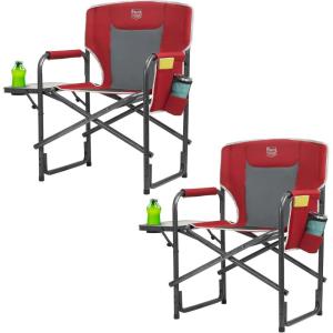 image:imageTIMBER RIDGE Aluminum Oversized Camping Chair Lightweight Portable Directors Chair with Side Table Detachable Side Pocket for Outdoor Camping Lawn Picnic Support 400lbs Blue 2 PackRed
