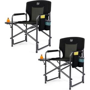 image:imageTIMBER RIDGE Aluminum Oversized Camping Chair Lightweight Portable Directors Chair with Side Table Detachable Side Pocket for Outdoor Camping Lawn Picnic Support 400lbs Blue 2 PackBlack