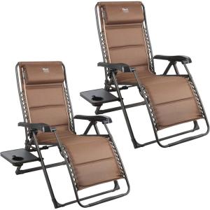 image:imageTIMBER RIDGE Aluminum Zero Gravity Chairs Folding Recliner Chair Padded with Cup Holder and Headrest Adjustable Lounge Reclining Chair for Outdoor Camping Lawn Patio Indoor Supports 350lbs Brown2 Pack