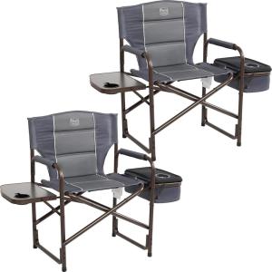 image:imageTIMBER RIDGE Lightweight Camping Chair Portable Laurel Directors Chair with Foldable Side Table Cooler Bag amp Mesh Pocket Compact Outdoor Folding Lawn Chair Supports 300lbs GreyGrey