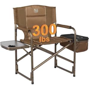 image:imageTIMBER RIDGE Lightweight Camping Chair Portable Laurel Directors Chair with Foldable Side Table Cooler Bag amp Mesh Pocket Compact Outdoor Folding Lawn Chair Supports 300lbs GreyEarth Brown