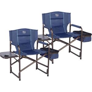 image:imageTIMBER RIDGE Lightweight Camping Chair Portable Laurel Directors Chair with Foldable Side Table Cooler Bag amp Mesh Pocket Compact Outdoor Folding Lawn Chair Supports 300lbs GreyBlue