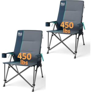image:imageTIMBER RIDGE Oversized Camping Chair with Lumbar Support Portable Folding Chair Heavy Duty for Adults Supports 450 LBS for Outdoor Camping Lawn with High Back Cup Holder Side Pocket BlueBlue2 Set