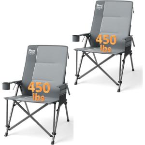 image:imageTIMBER RIDGE Oversized Camping Chair with Lumbar Support Portable Folding Chair Heavy Duty for Adults Supports 450 LBS for Outdoor Camping Lawn with High Back Cup Holder Side Pocket BlueGray2 Set
